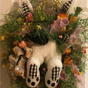 Floral Bunny Wreath with Black and White Accents